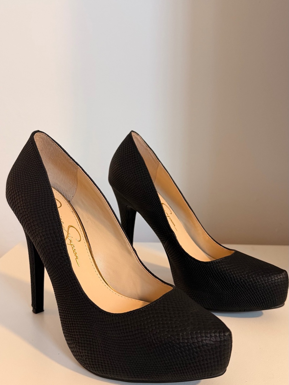 Jessica Simpson Black Textured High Heel Pumps